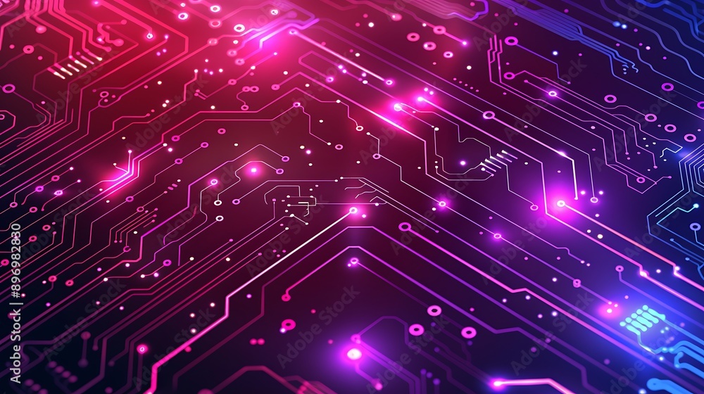 Aufkleber close-up of a high-tech circuit board with glowing components and intricate patterns for technology 