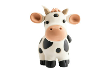 Handcrafted Cow Clay Figure, Isolated on White Background
