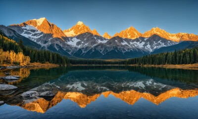Fototapeta premium Mountain range reflected in a still lake