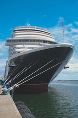 Brand new cruiseship cruise ship ocean liner Queen Anne in port of Skagen, Denmark during inaugural...