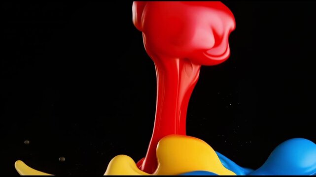 Vivid Red, Yellow, and Blue Paint Splashes Captured in Dynamic Motion.