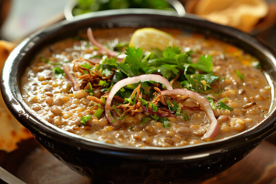 Haleem with Spices and Herbs. Haleem soup.