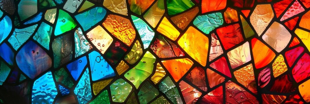 Abstract stained glass window mosaic background, Bright colors, colorful. Architectural decor