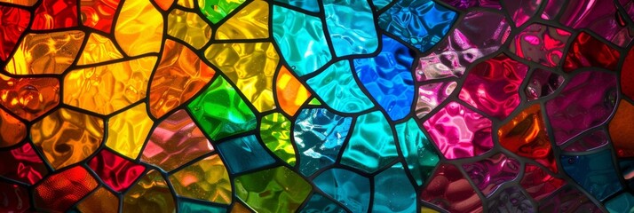 Abstract stained glass window mosaic background, Bright colors, colorful. Architectural decor