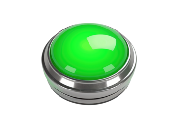 Illustrated Green Button Buzzer in 3D, Isolated on White Background
