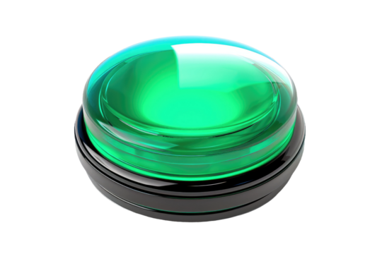 3D Illustration of Green Button Buzzer, Isolated on White Background