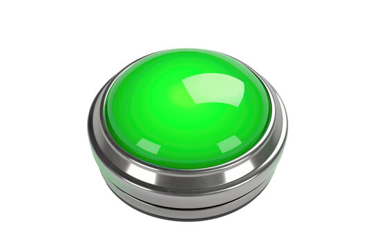 Illustrated Green Button Buzzer in 3D, Isolated on White Background