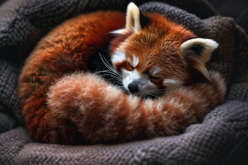 Obraz premium Red Panda Sleeping on a Blanket.