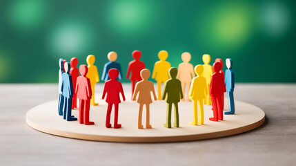 community support concept, paper people standing together and holding hands in circle, copy space, photography. 