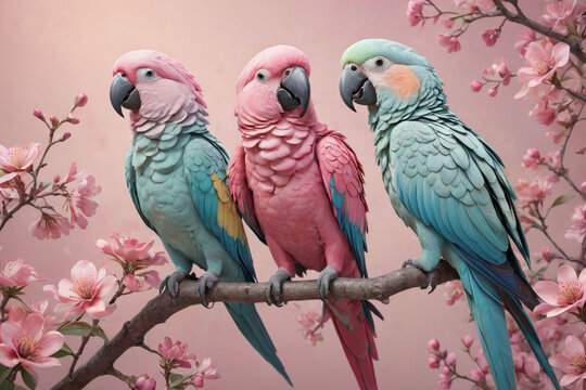 blue and pink parrots 