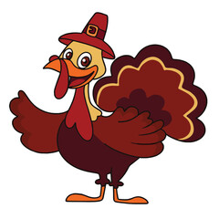 Vector funny turkey is isolated on the white background