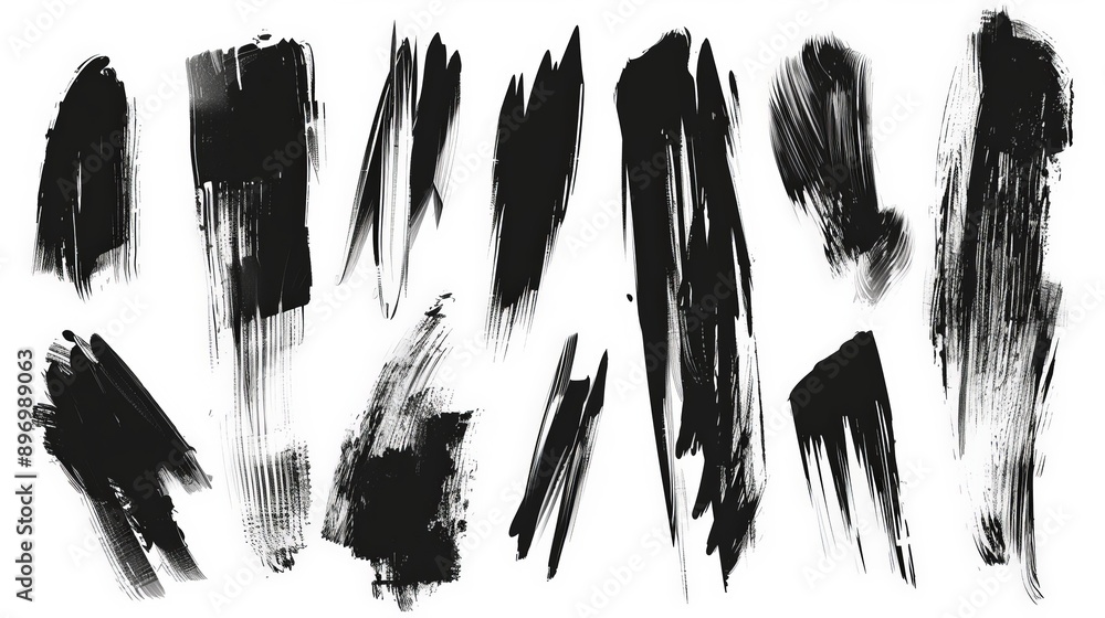 Poster a vibrant collection of black brush strokes laid across a white canvas, featuring an assortment of b