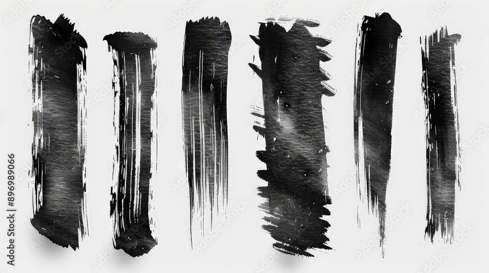 Leinwandbilder a refined artwork displaying black brush strokes on a minimalist white canvas, presenting an array o