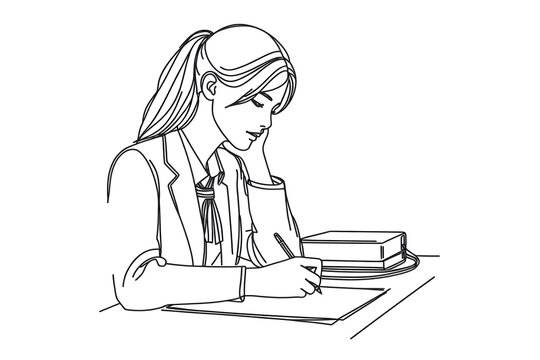 Continuous single line drawing of a teenage high school student reading for exam. Single line art vector. Back to school themed illustration concept.