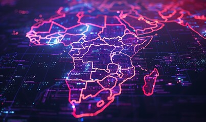 Africa Map with Digital Glow