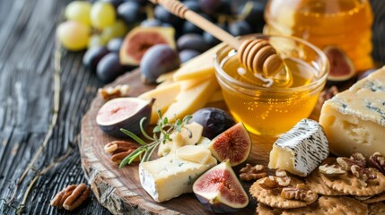 Gourmet Cheese Platter with Fresh Fruits, Honey, and Crackers for a Sumptuous Dining Experience