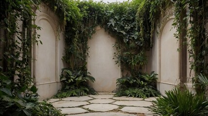 wall overgrown with plants