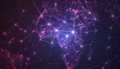 Abstract World Map with Glowing Lines and Nodes