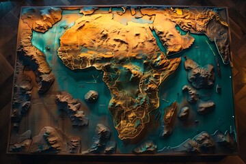 3D Relief Map of Africa with Illuminated Cities