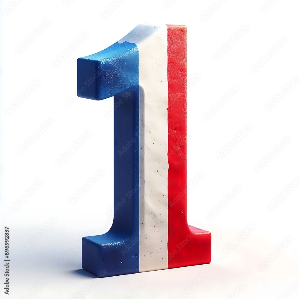 Poster The number 1 is made of red, white, and blue. It is a solid block with a triangle on top.