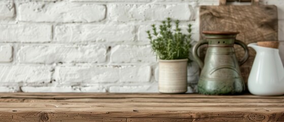 Naklejka premium A farmhouse style with a modern twist, combining rustic elements with contemporary finishes, featuring a mix of old and new, banner, with copy space