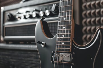 Obraz premium A musicians studio with a soundproof and artistic design, including acoustic panels, musical instruments, and creative decor, banner, with copy space