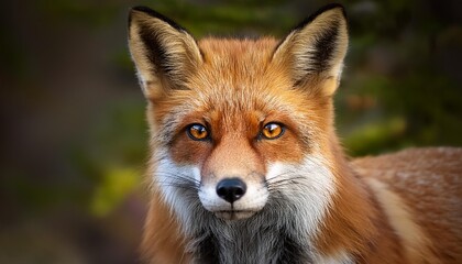 Obraz premium A stunning close-up of a fox showcasing its striking amber eyes and vibrant fur, set against a natural background.