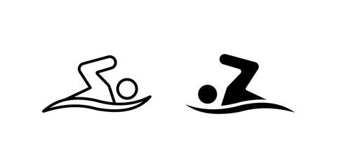 Swimmer icon set thin line for web and mobile, modern minimalistic flat design color editable