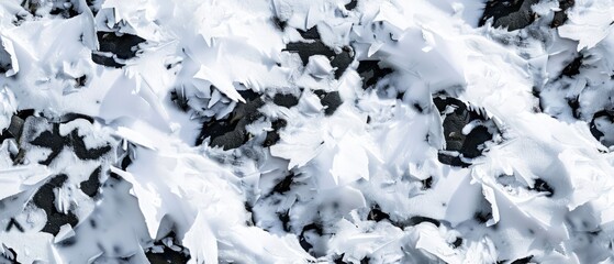 Panoramic close-up, high detail scan of snow camo pattern texture, Generative AI