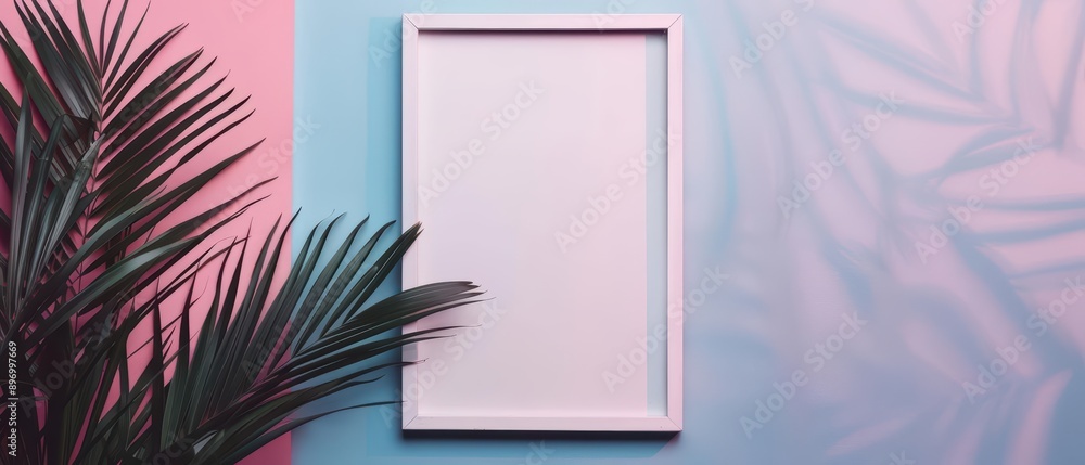 Poster an empty advertise blank frame on a cool style background with calm and refreshing tones, banner, wi