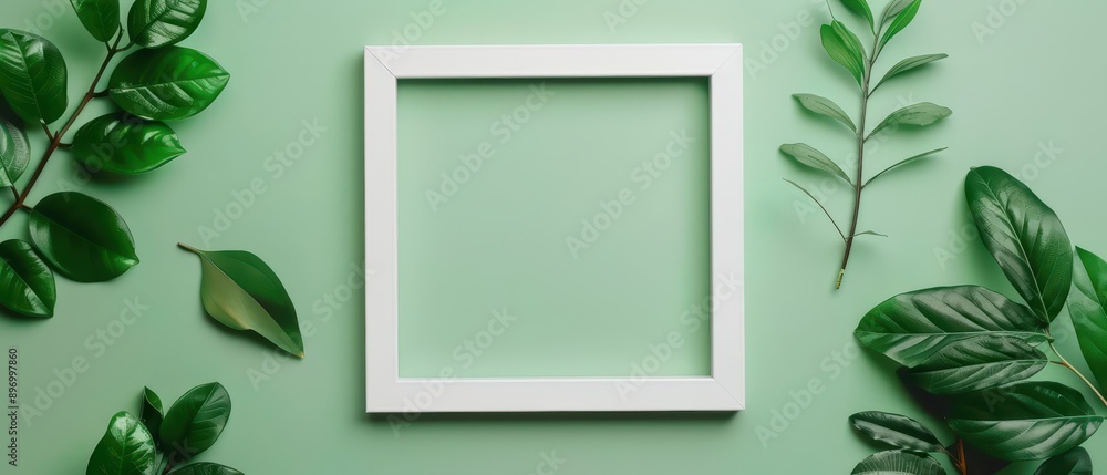 Poster an empty advertise blank frame on a cool style background with calm and refreshing tones, banner, wi