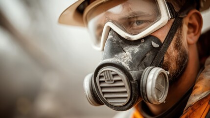 Fototapeta premium A vintage photograph of a miner wearing a respirator mask.