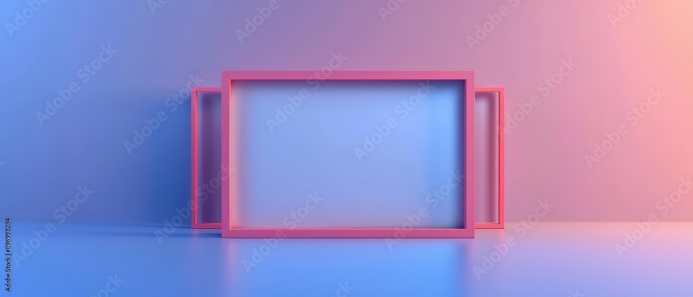 Poster an empty advertise blank frame on a cool style background with calm and refreshing tones, banner, wi