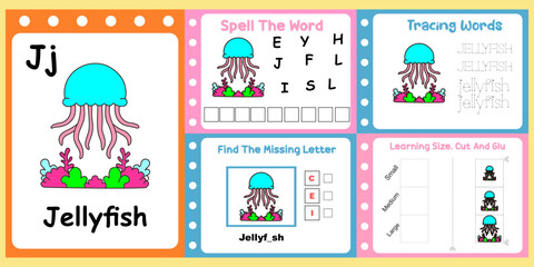 worksheets pack for kids a jellyfish vector.