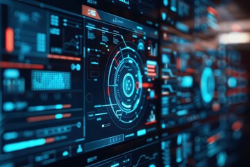 Fototapeta premium Business Intelligence Concept A sophisticated control room with AIpowered tools and holographic projections providing actionable insights