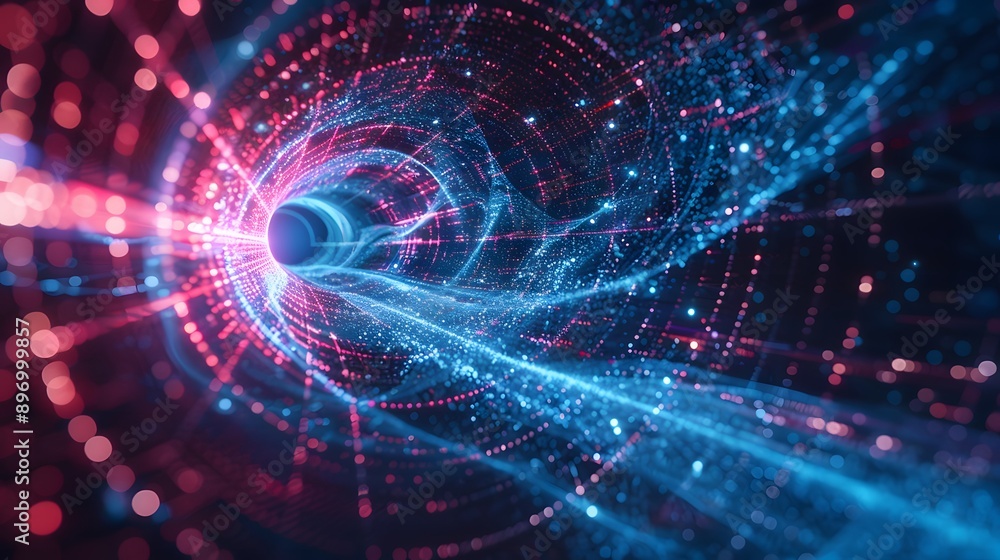 Wall mural abstract tunnel of light and data