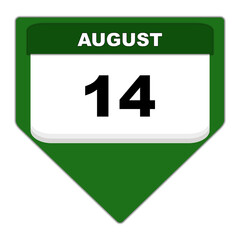 14th date of the month icon. Calendar date green icon. 14th day of August month. Event schedule date. Calendar event reminder date. transparent PNG vector illustration.