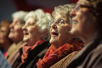 Obraz premium Old people singing in a church choir.