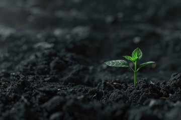A tiny sprout of a plant breaking through the ground, symbolizing resilience and hope amidst harsh conditions.