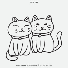 Hand Drawn Cute Cat Illustration for Coloring Books and tattoos
