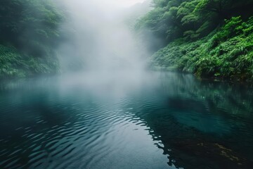 Natural Hot Spring Style Geothermal Pool Concept A serene natural hot spring with steaming