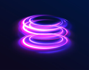 Neon lights and circles move quickly against a dark background. Curve light effect of blue line. Luminous blue circle.	