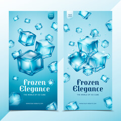 Ice cubes banners in realistic style