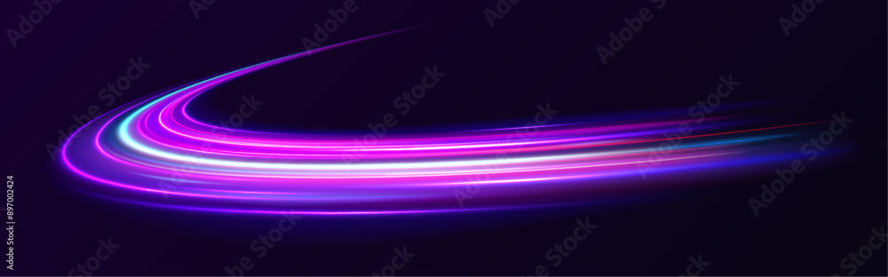 Poster Long exposure of motorways as speed. Colored shiny sparks of spiral wave.  The energy flow tunnel. Shine round frame with light circles light effect.	