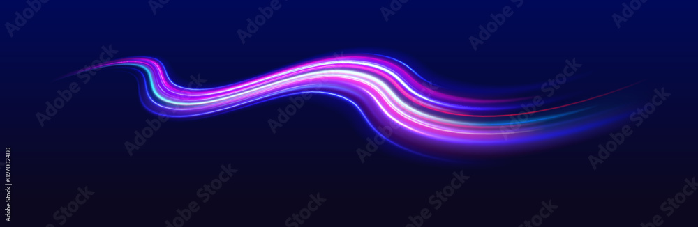 Poster long exposure of motorways as speed. colored shiny sparks of spiral wave. the energy flow tunnel. sh