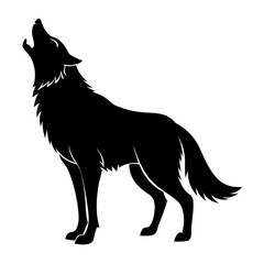 Wolf Howling Vector Silhouette on white background 