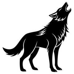 Wolf Howling Vector Silhouette on white background 