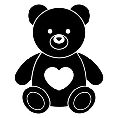 Cute black teddy bear with heart vector silhouette  on white background