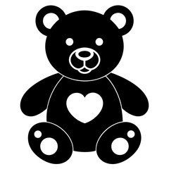 Cute black teddy bear with heart vector silhouette  on white background