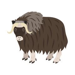ジャコウウシ。フラットなベクターイラスト。
Muskox (Musk bison, Musk buffalo, Musk ox). Flat vector illustration.